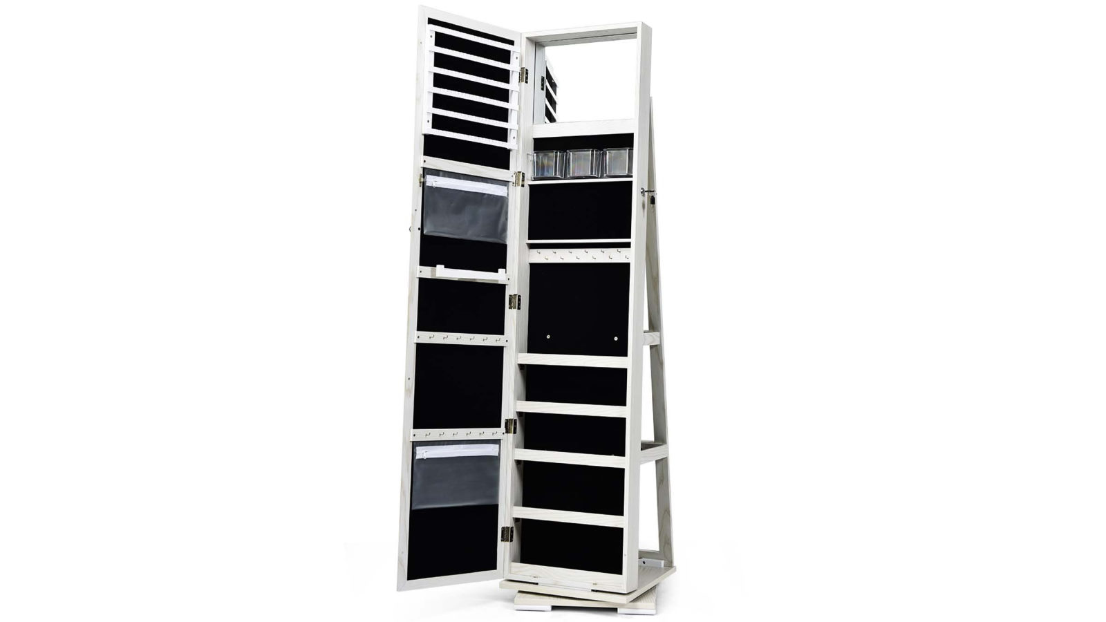 Costway Rotating Mirrored Jewellery Cabinet Makeup Storage Armoire Organizer with Necklace Earring Ring Holders