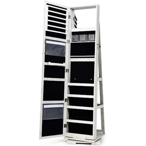 Costway Rotating Mirrored Jewellery Cabinet Makeup Storage Armoire Organizer with Necklace Earring Ring Holders