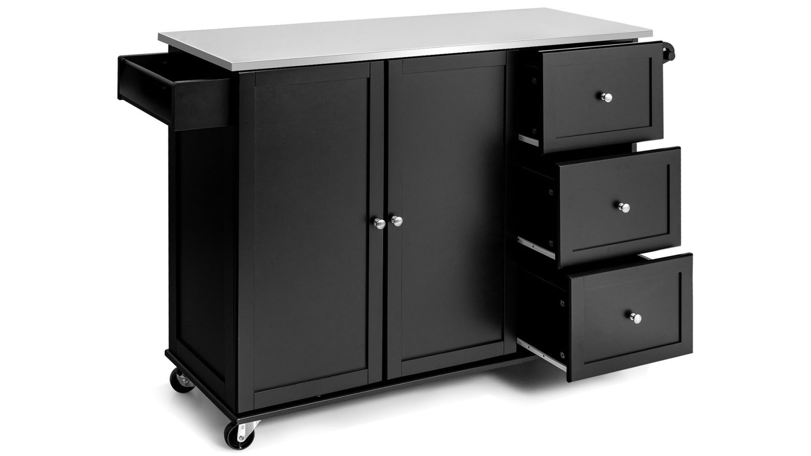 Costway Kitchen Trolley Cart Stainless Steel Cart Shlef with Drawers and Rack Storage Cabinet - Black