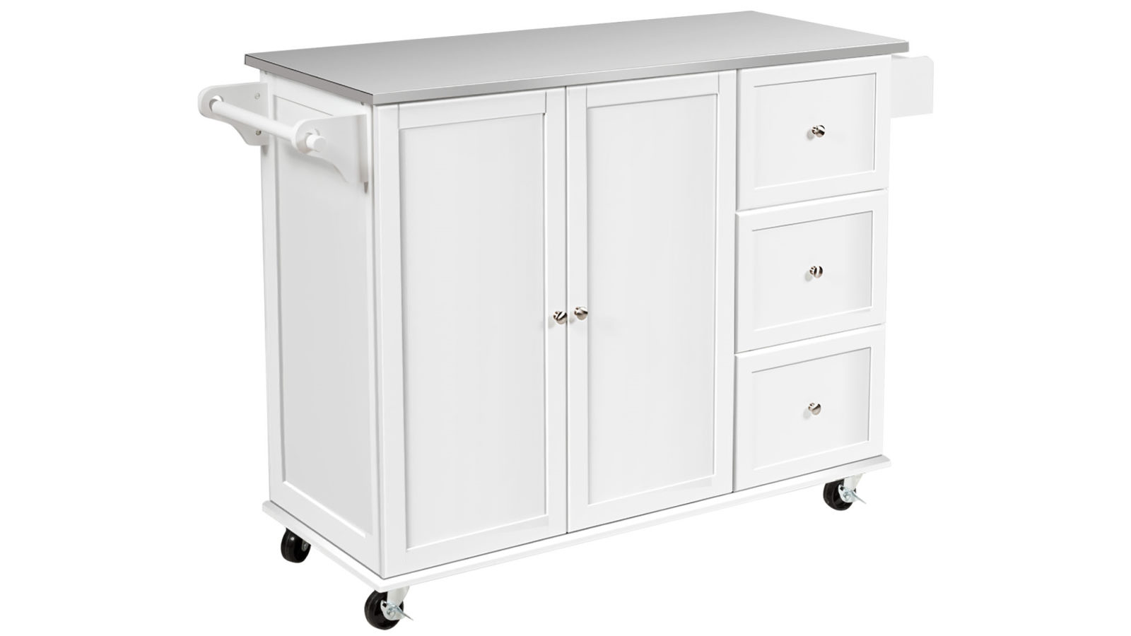 Costway Kitchen Trolley Cart Stainless Steel Cart Shlef with Drawers and Rack Storage Cabinet - White