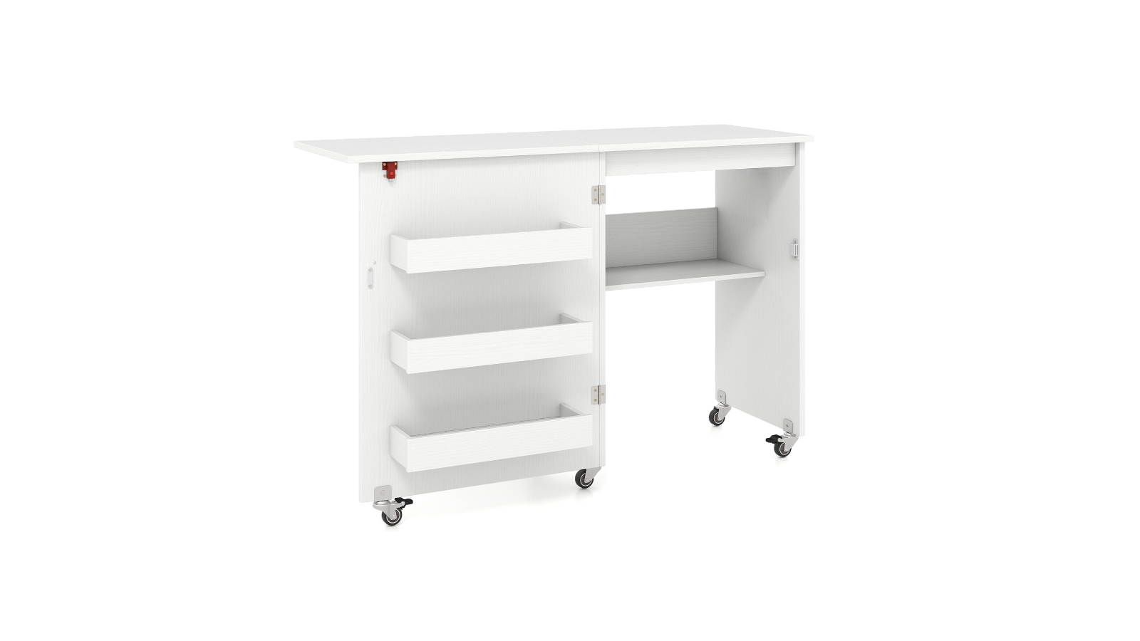 Costway Folding Mobile Craft Sewing Table Storage Cabinet with Shelves - White