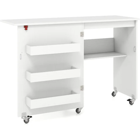 Costway Folding Mobile Craft Sewing Table Storage Cabinet with Shelves - White