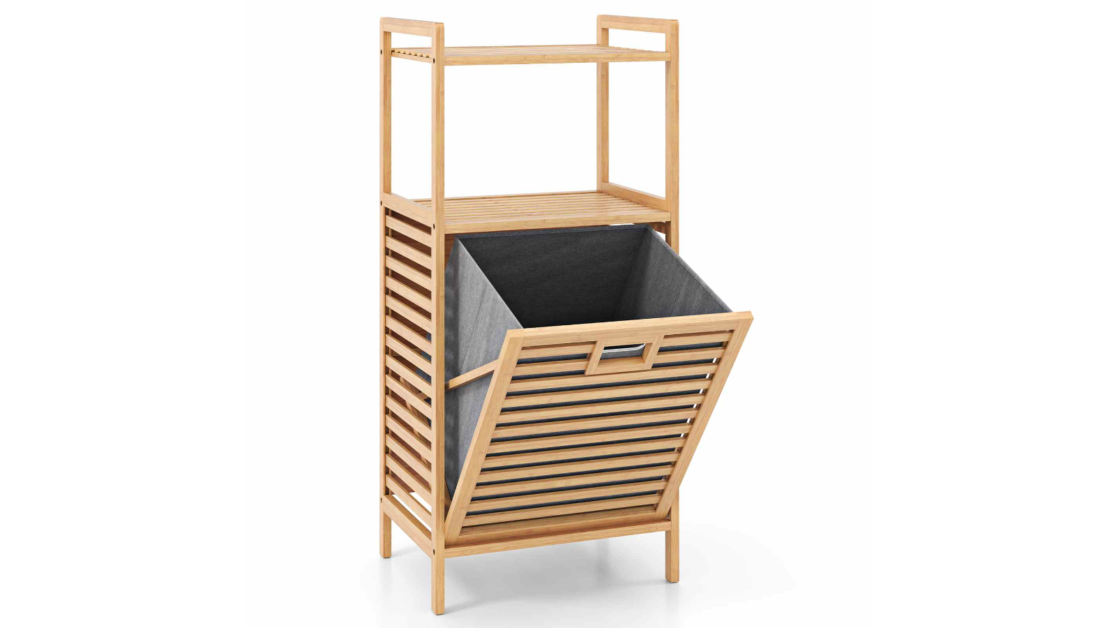 Costway Bamboo Bathroom Storage Cabinet with Tilt-Out Laundry Basket