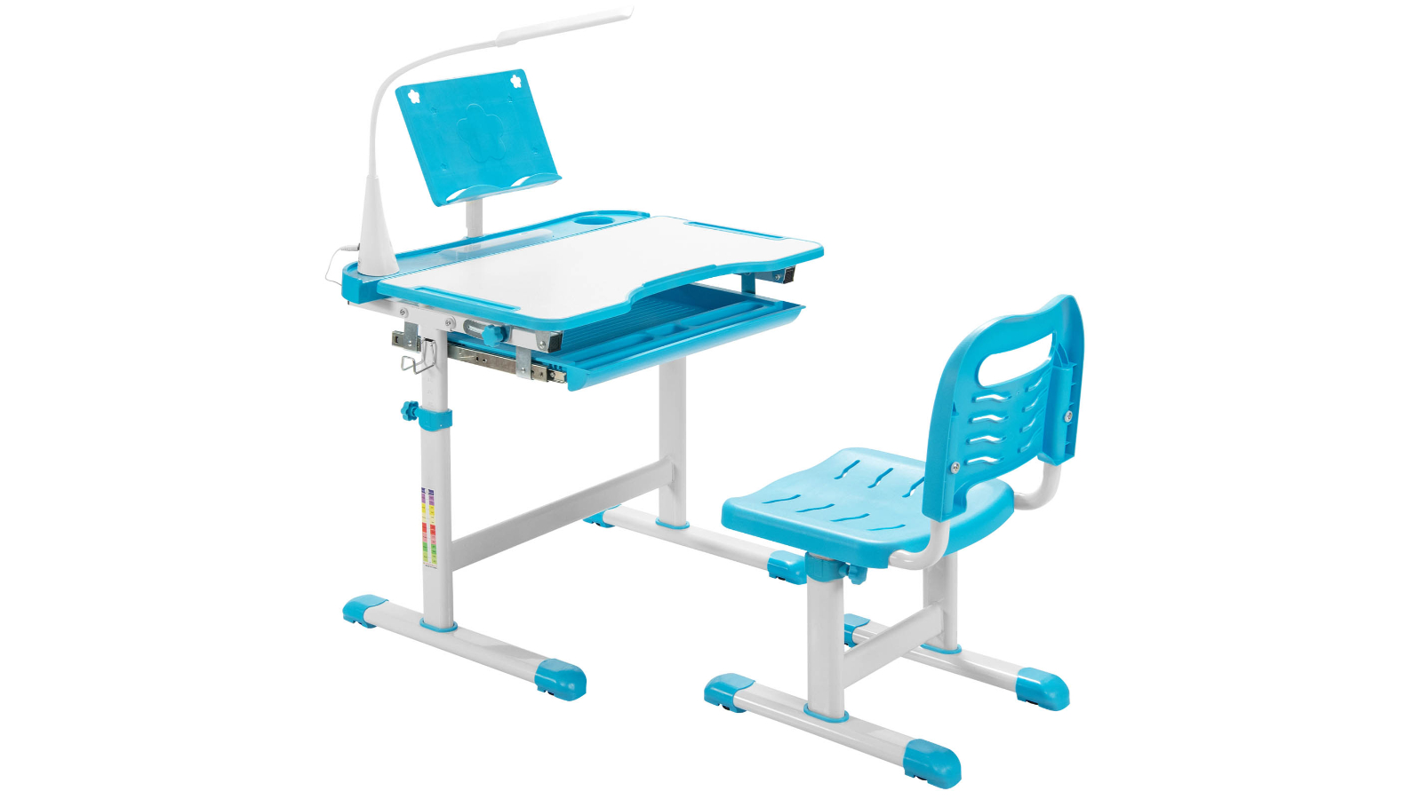 Costway Adjustable Study Desk and Chair Set with Book Stand and LED Light - Blue
