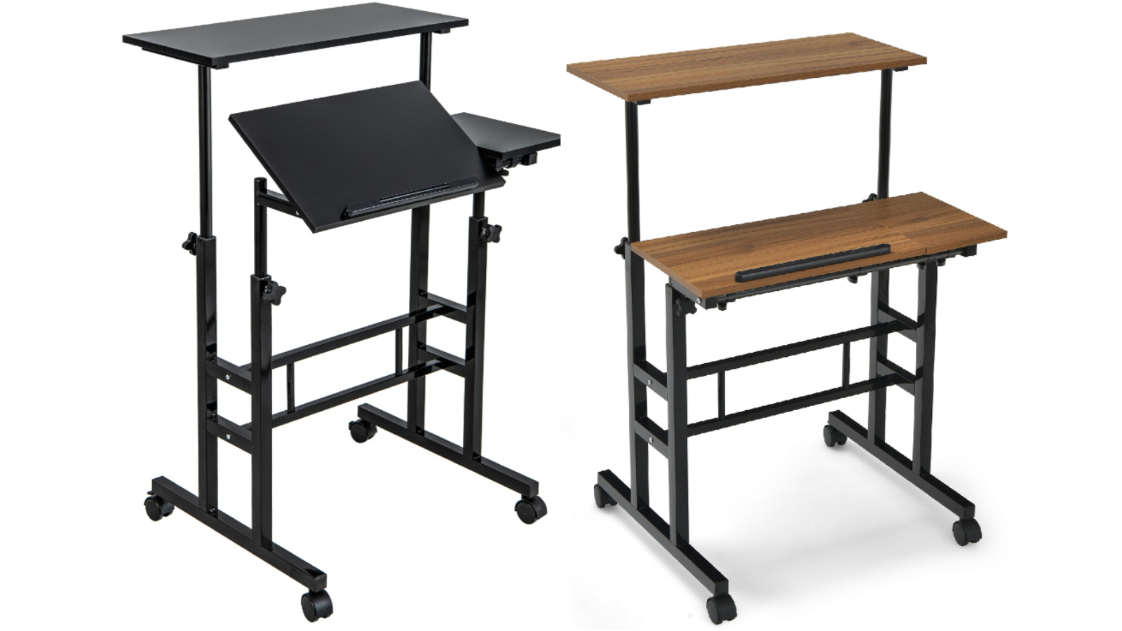 Costway Mobile Adjustable Stand-up Laptop Desk with 2 Tilting Desktop