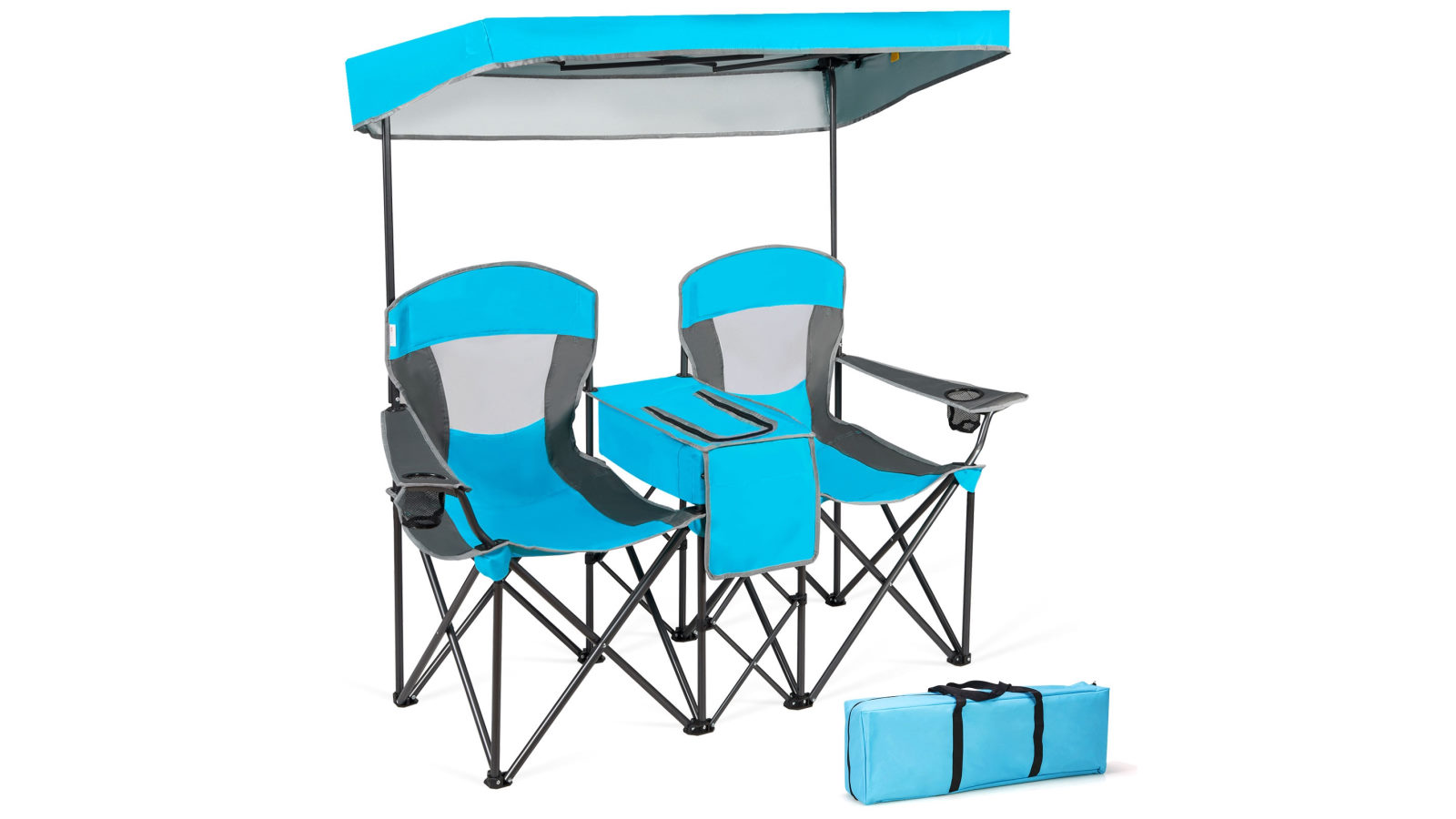 Costway Outdoor Beach Folding Camping Chairs Sun Shade with Canopy and Carry Bag - Blue