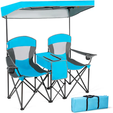 Costway Outdoor Beach Folding Camping Chairs Sun Shade with Canopy and Carry Bag - Blue