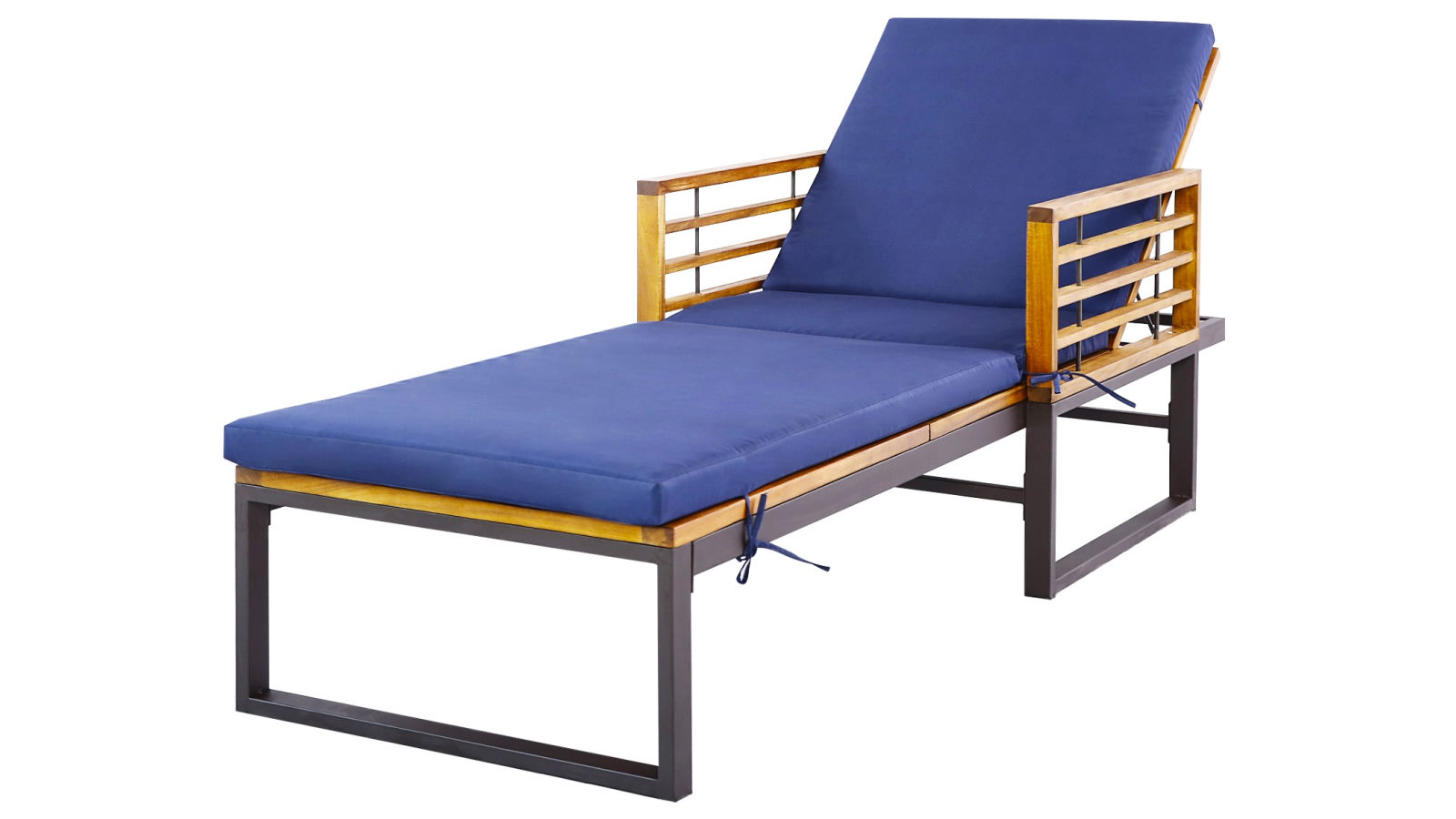 Costway Outdoor Wood Sun Lounge Adjustable Reclining Chair with Removable Cushions