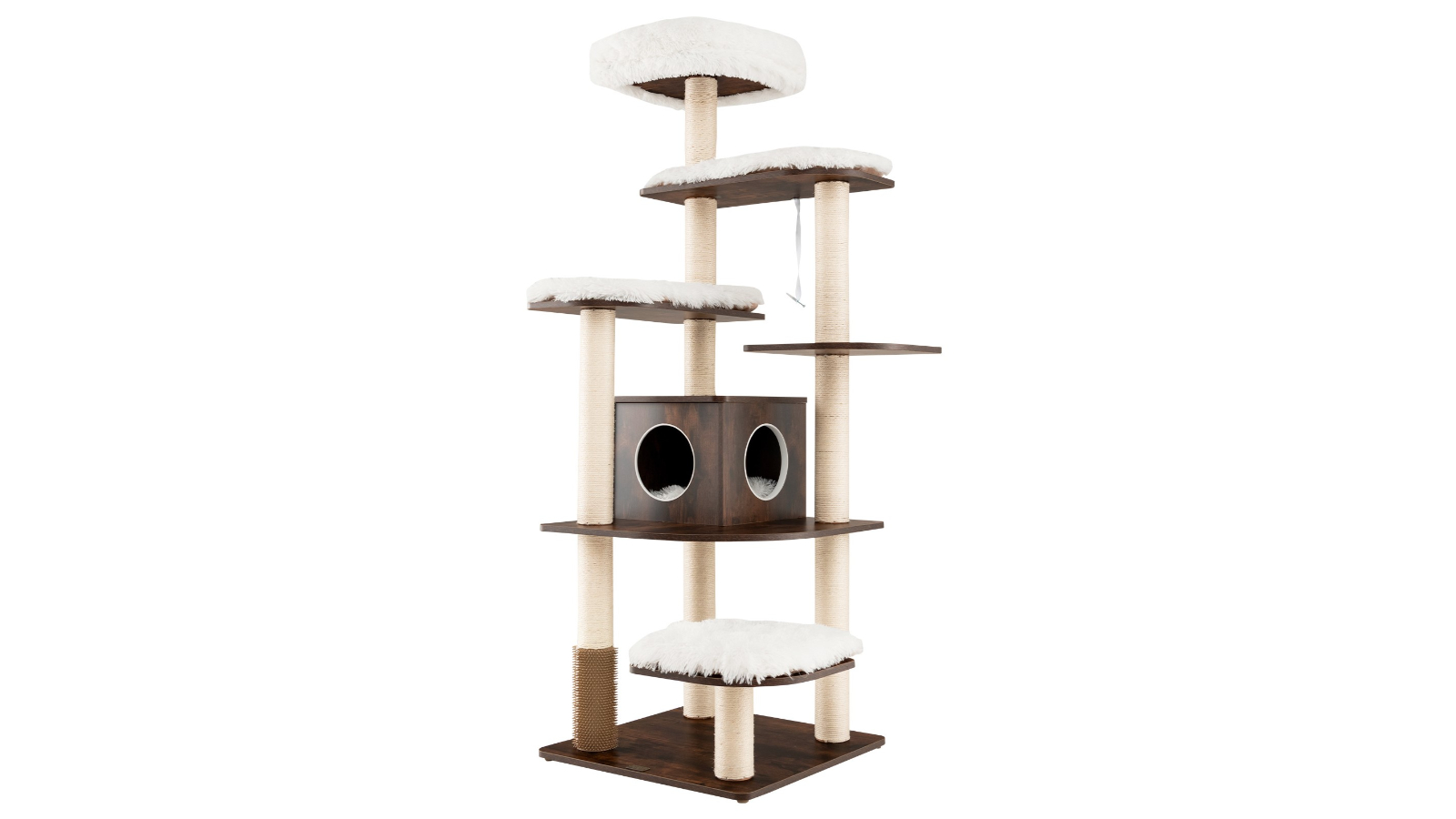 Costway 7-Layer Wooden Cat Tree Sisal Scratching Post with Perch and Cushion - 179cm