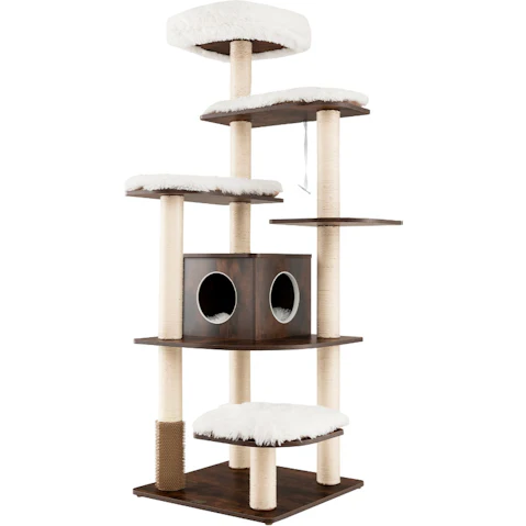 Costway 7-Layer Wooden Cat Tree Sisal Scratching Post with Perch and Cushion - 179cm