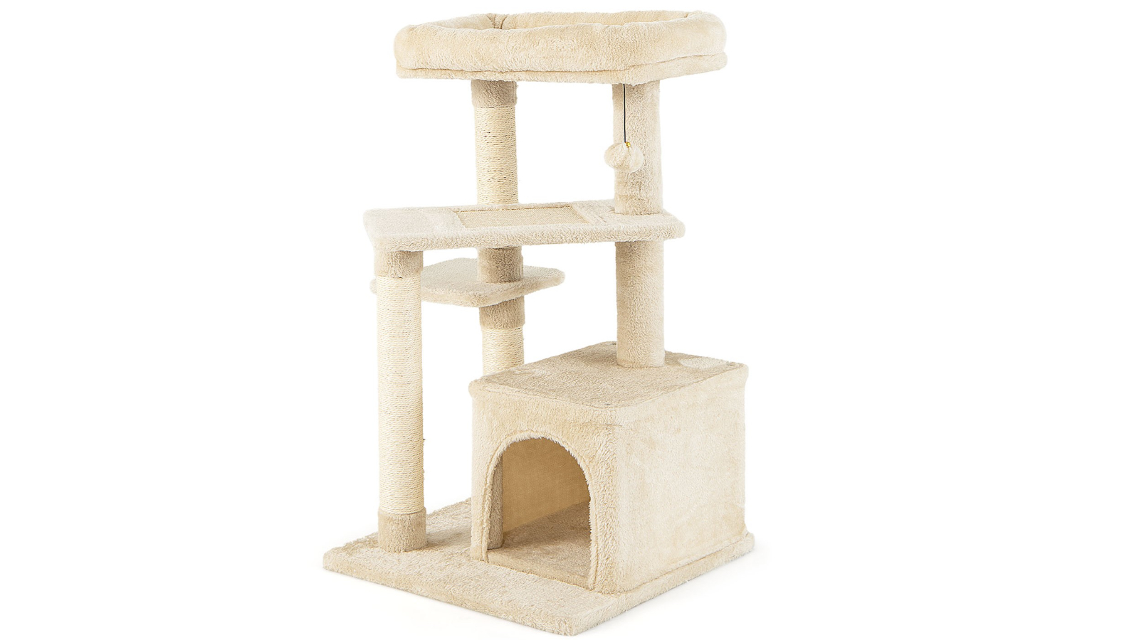 Costway 85cm 4-Tier Sisal Cat Tree Tower Activity Scratching Post with Perch and Play Ball House Bed - Beige