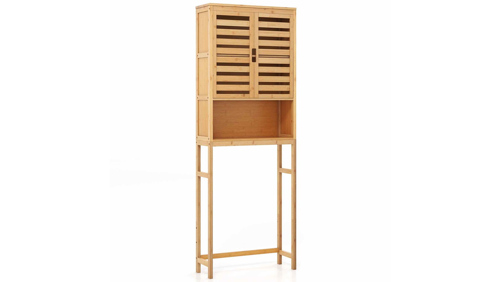 Costway 3-Tier Bamboo Over-the-Toilet Storage Cabinet Towel Rack with Adjustable Shelf