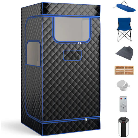 Costway 1000W Foldable Pop-Up Steam Sauna and Bath Tent with 3L Steamer/Foot Massager - Black