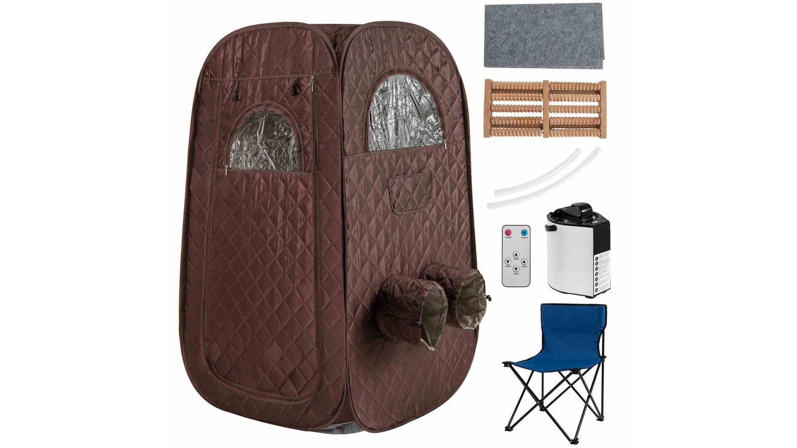 Costway 1000W Portable 3L Steam Sauna Tent with Timer and Foot Massager Spa - Brown