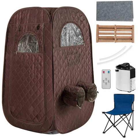 Costway 1000W Portable 3L Steam Sauna Tent with Timer and Foot Massager Spa - Brown