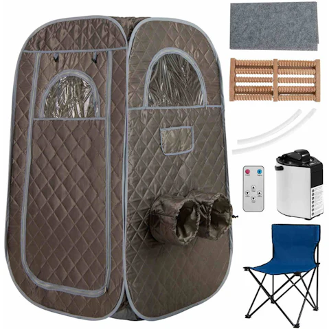 Costway 1000W Portable 3L Steam Sauna Tent with Timer and Foot Massager Spa - Grey