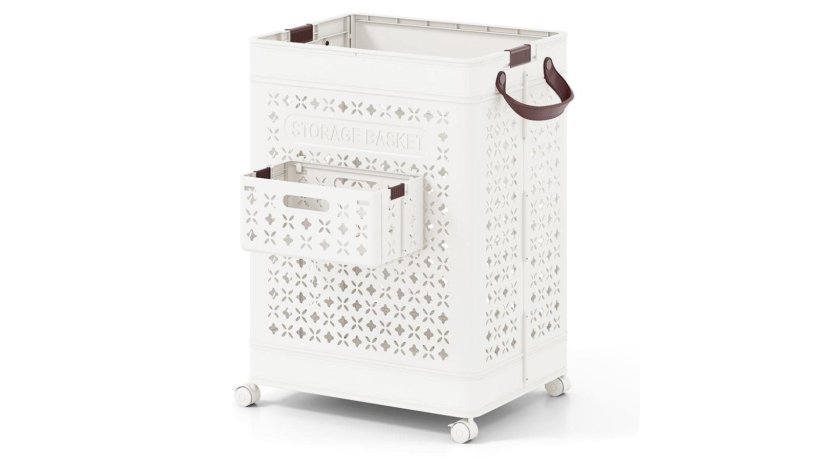 Costway 75 Litre Plastic Collapsible Laundry Hamper with Underwear Basket and Handle - White