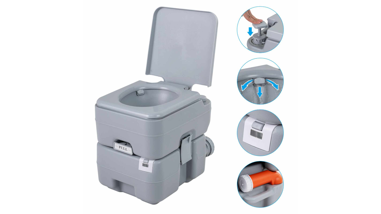 Costway 22L Flush Porta Potty Boating Caravan Portable Camping Toilet - Grey