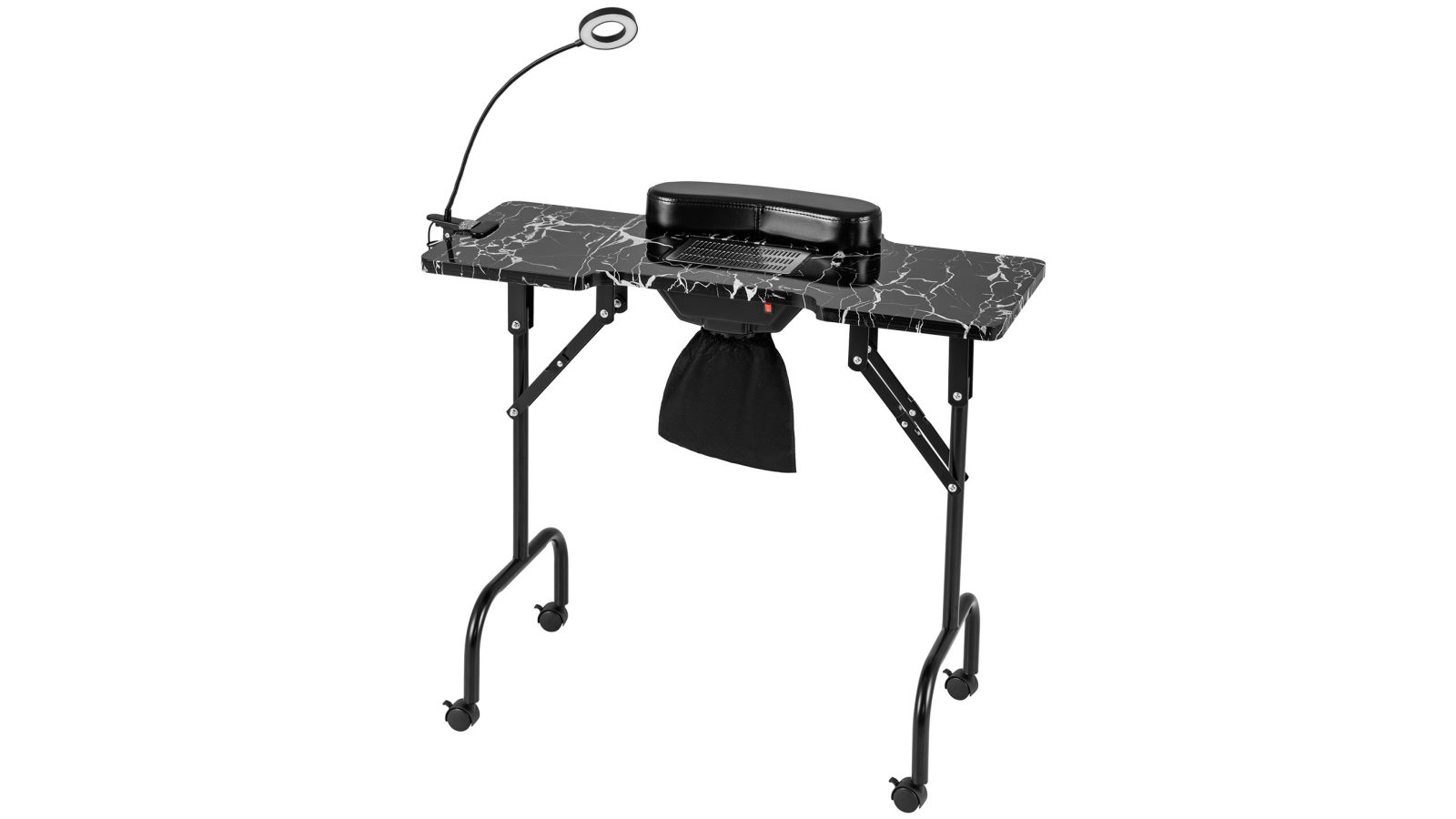 Costway Folding Manicure Nail Table Portable Nail Tech Desk with LED Lamp and Client Wrist Pad - Black