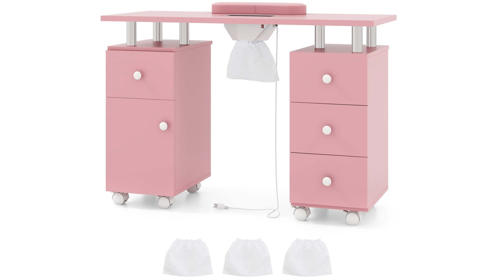 Costway 4 Drawers Rolling Manicure Nail Table with Electric Dust Collector and Dust Bags Nail Tech Desk