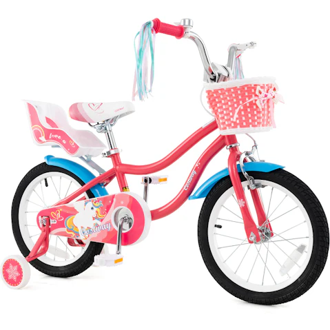 Costway Girls Bike with Basket Doll Seat Colorful Streamers and Training Wheels - 40cm