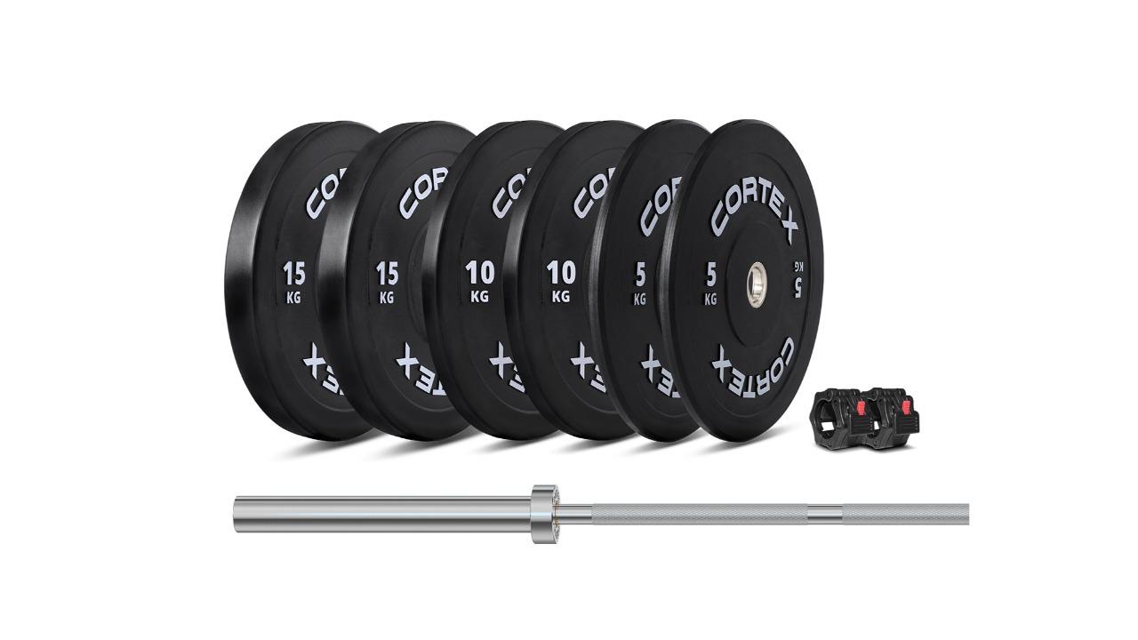 Cortex Black Series V3 Bumper Plate Set with Athena 100 Barbell - 75kg