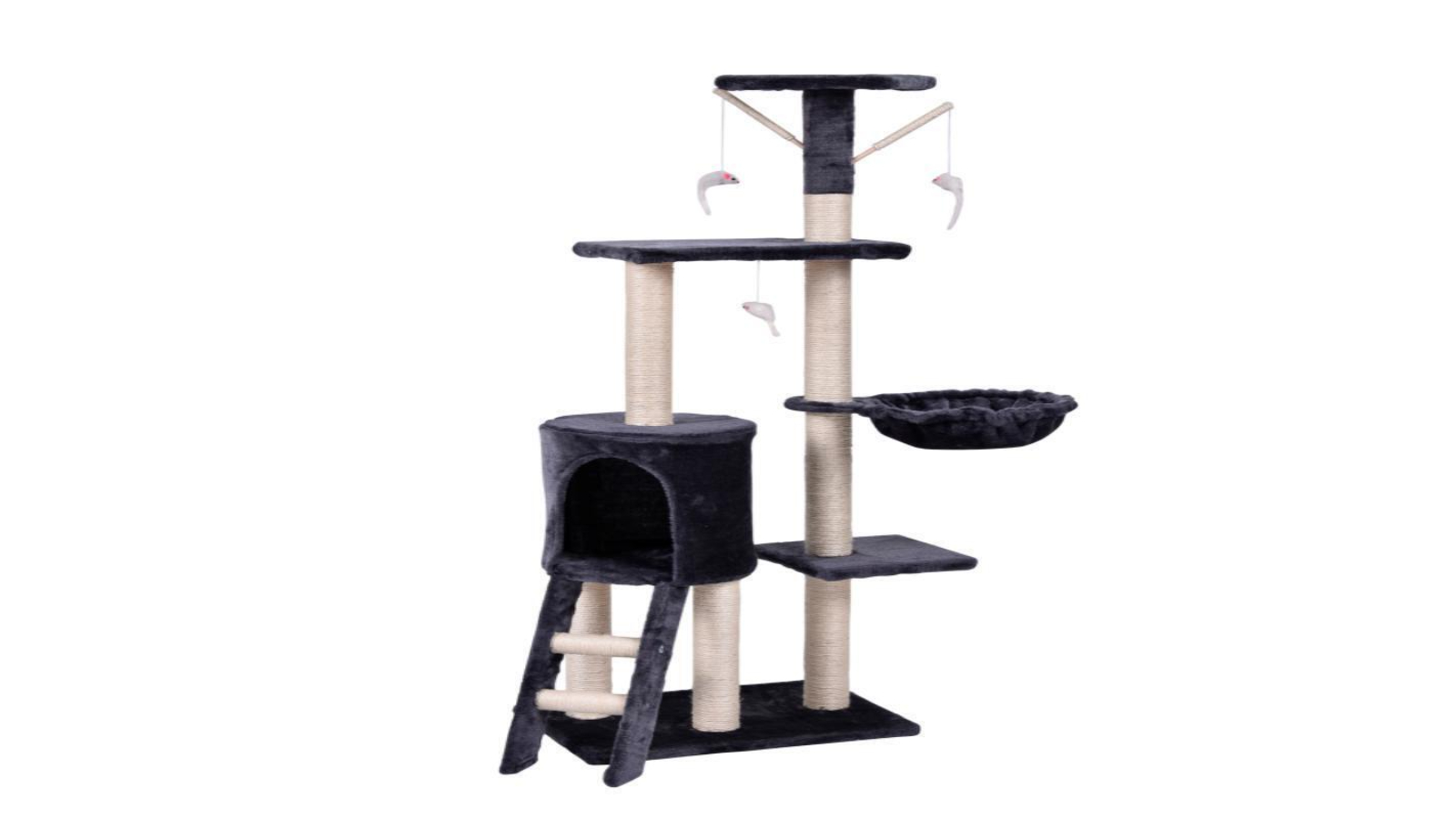 YES4PETS 138cm Cat House Tower Scratching Post with Ladder - Grey