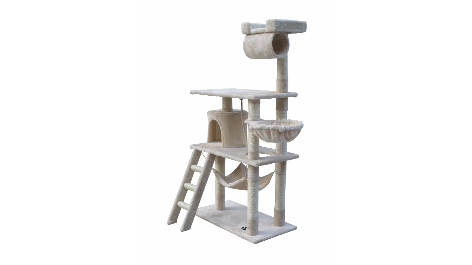 YES4PETS 140cm Cat Tree Scratching Post with Ladder and Hammock - Beige