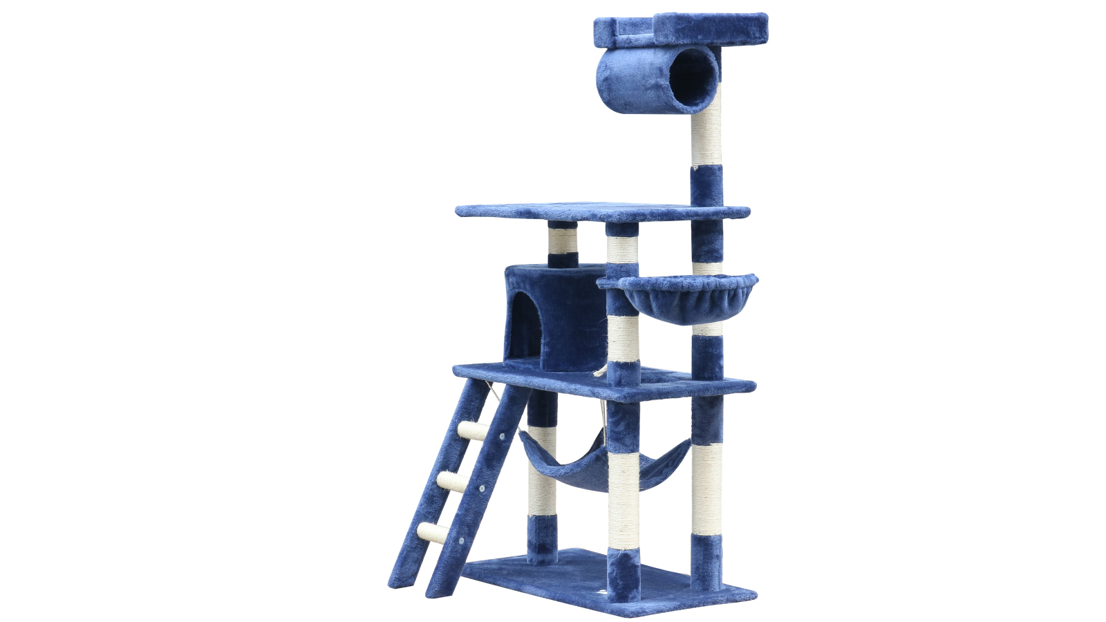YES4PETS 140cm Cat Tree Scratching Post with Ladder and Hammock - Blue