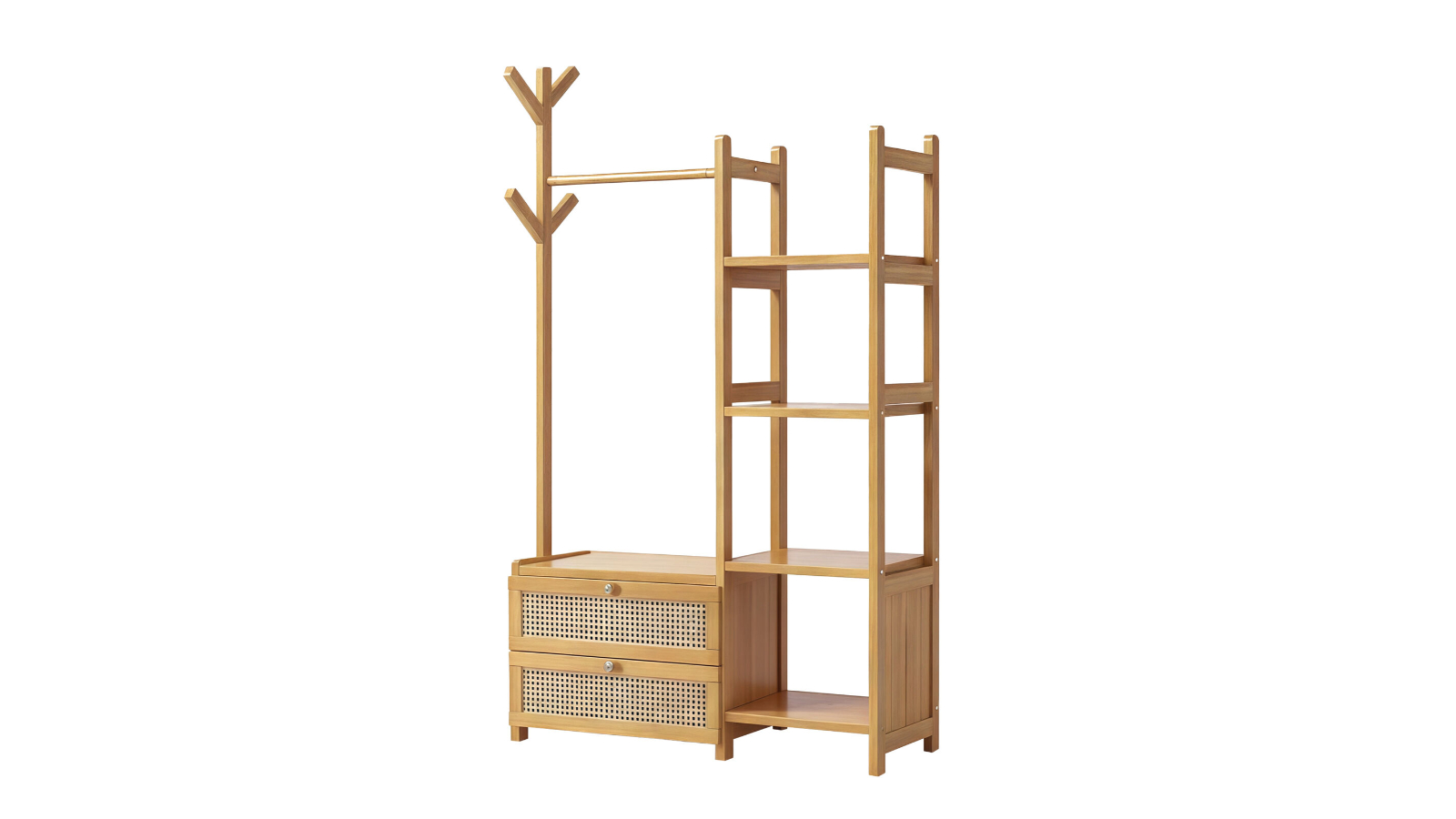 Lauft Bamboo Wood Coat Rack Stand with Shoe Storage