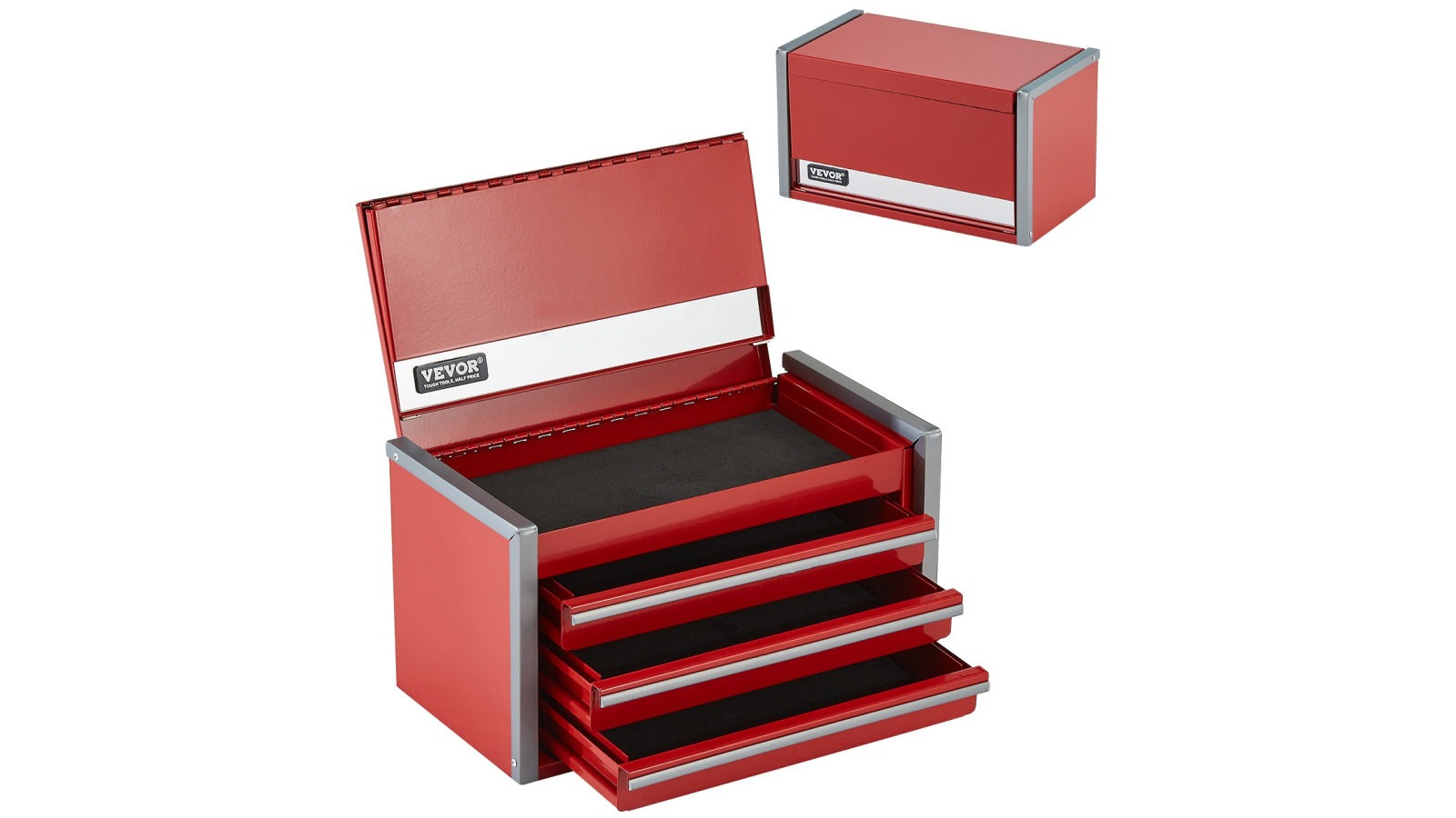 Vevor Tool Box 21.84cm Portable Metal Tool Box 3 Drawers Tool Organizer - Red