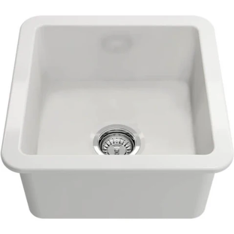 Turner Hastings Cuisine 46 x 46 Inset/Undermount Fine Fireclay Sink with Overflow - Gloss White