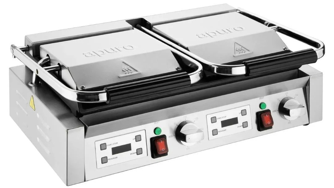 Apuro Double Half Ribbed Plate Contact Grill