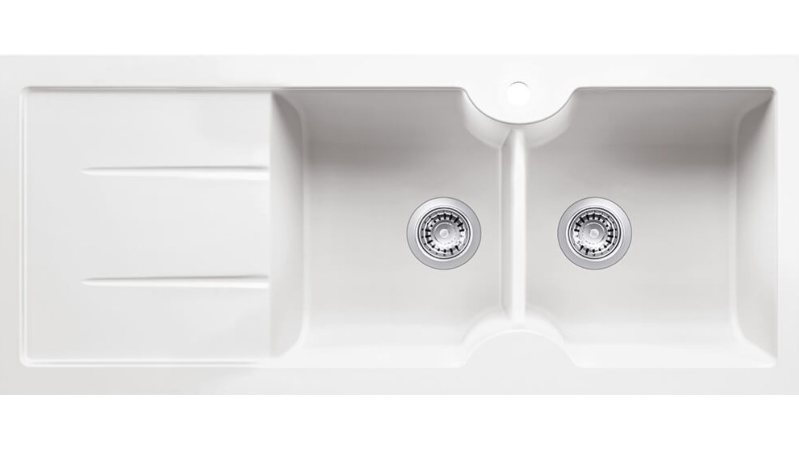 Turner Hastings Cuisine Left Hand Inset Undermount Fireclay Double Bowl and Single Drainer Sink - Gloss White 