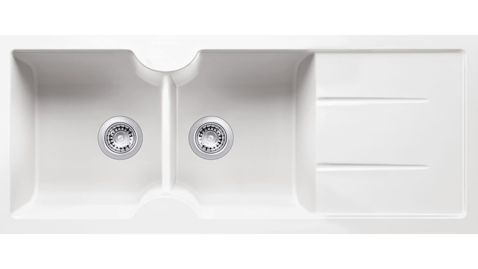 Turner Hastings Cuisine 116 x 50 Inset/Undermount Left Hand Fine Fireclay Double Bowl Sink - Gloss White 