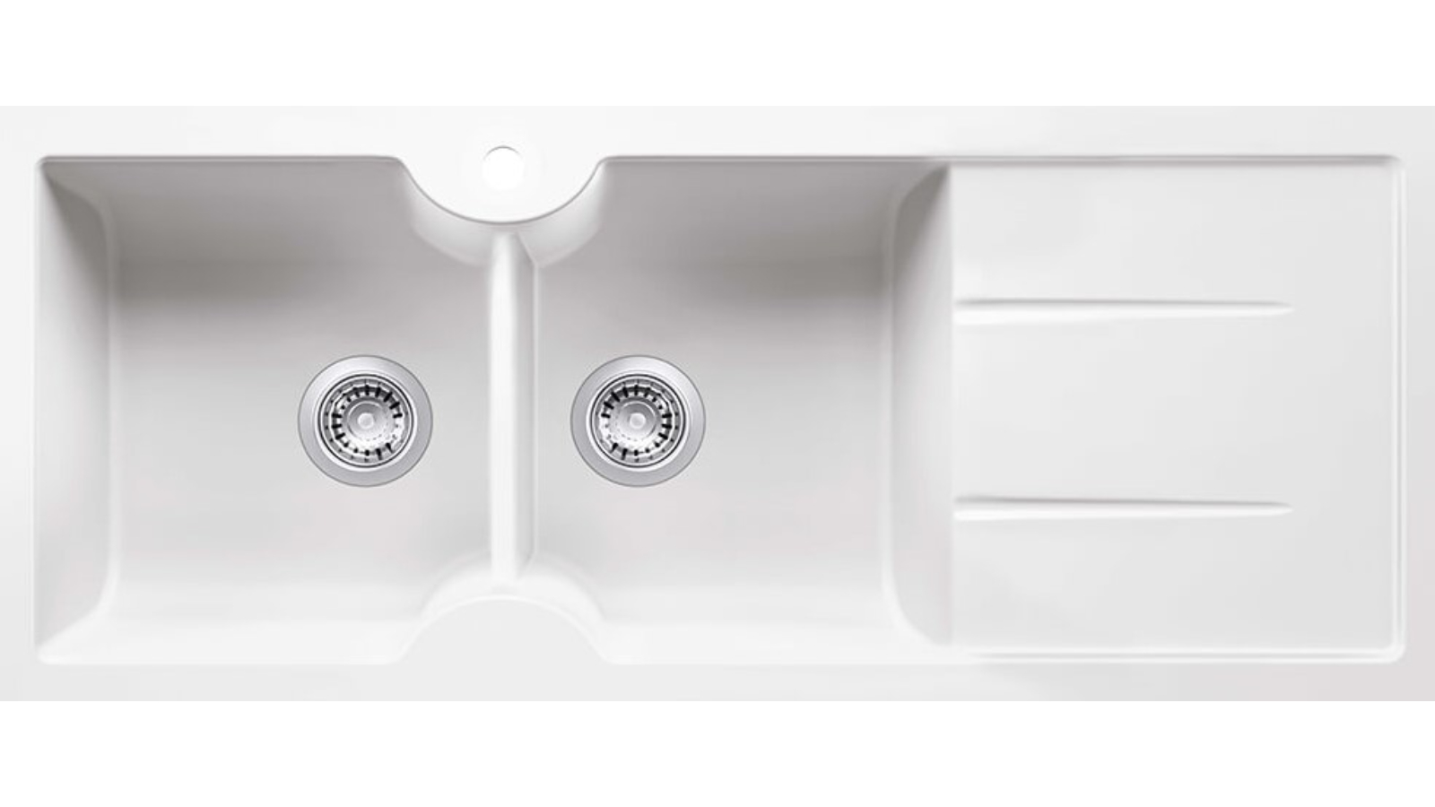 Turner Hastings Cuisine 116 x 50 Inset/Undermount No Tap Hole Fine Fireclay Double Bowl Sink - Gloss White 