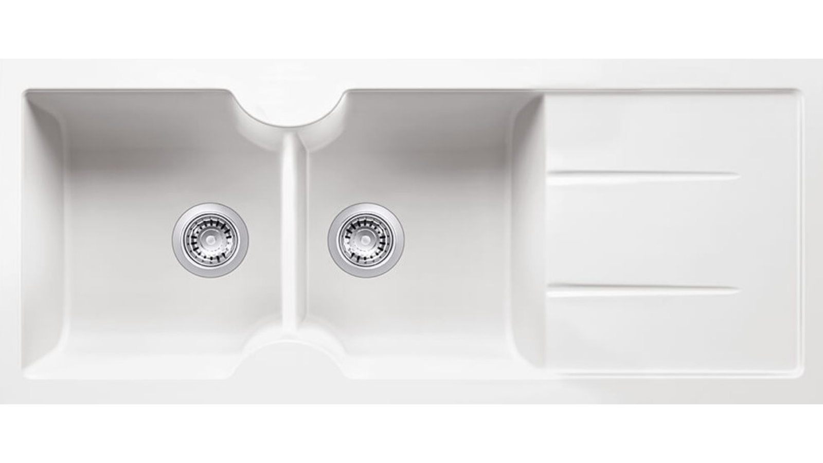 Turner Hastings Cuisine 116 x 50 Inset/Undermount Right Hand Fine Fireclay Double Bowl Sink - Gloss White 