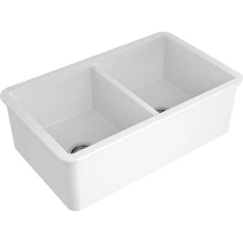 Turner Hastings Cuisine 85x46 Double Inset/Undermount Fine Fireclay Sink - Gloss White