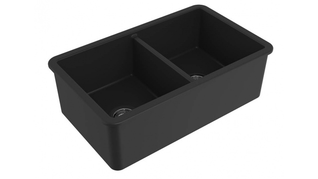 Turner Hastings Cuisine 85x46 Double Inset/Undermount Fine Fireclay Sink - Matte Black