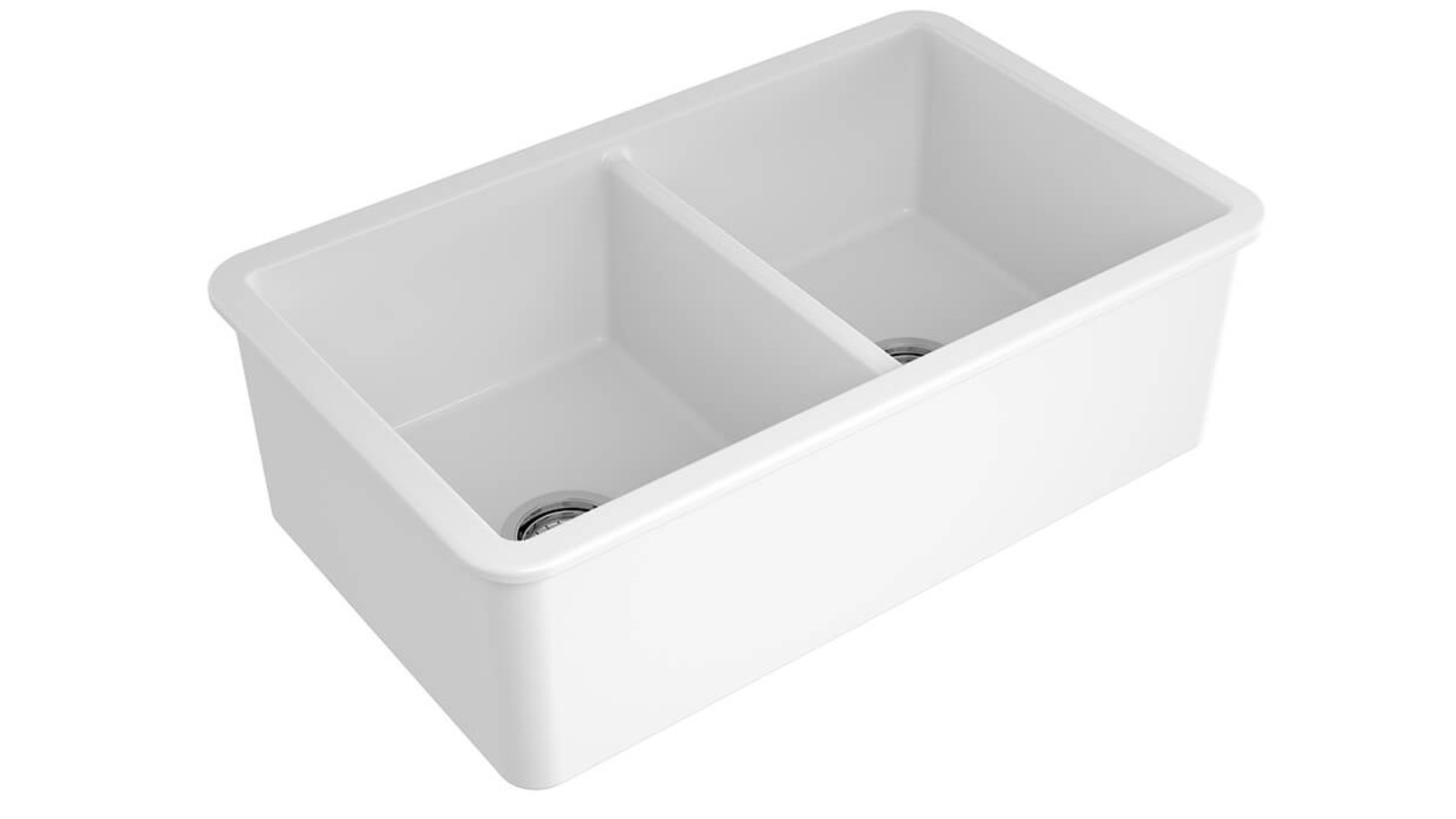 Turner Hastings Cuisine 85 x 46 Double Inset/Undermount Fine Fireclay Sink with Overflow - Gloss White