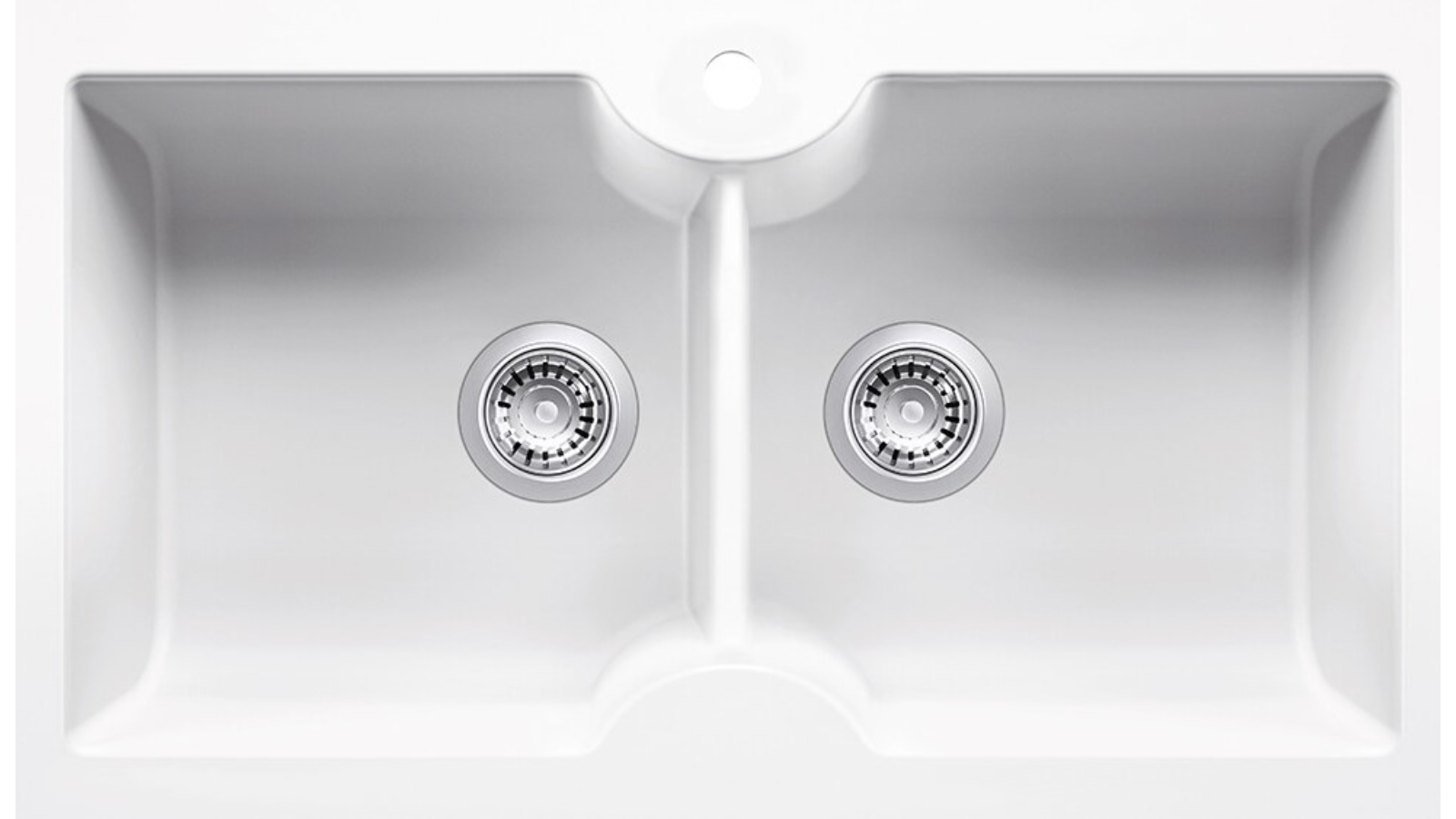 Turner Hastings Cuisine 86 x 50 Inset Undermount Fireclay Double Bowl Sink with Taphole - Gloss White 