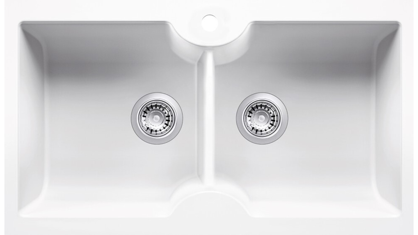 Turner Hastings Cuisine 85 x 46 Double Inset/Undermount Fine Fireclay Sink with Tap Hole - Gloss White 