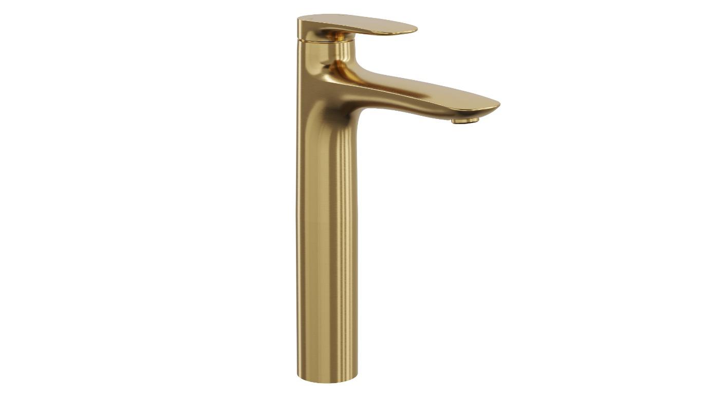 Linsol Curva Tall Basin Mixer - Brushed Brass