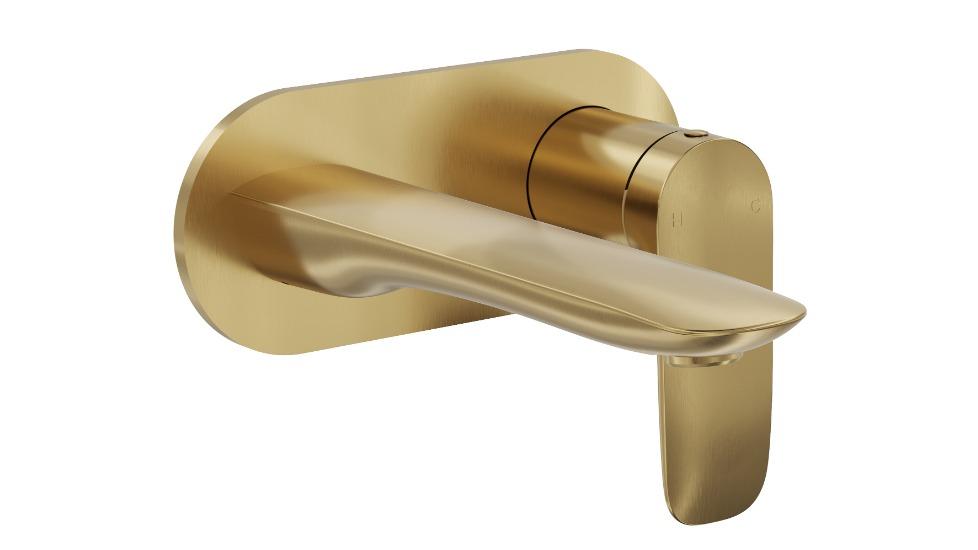 Linsol Curva One Plate Wall Basin/Bath Mixer - Brushed Brass