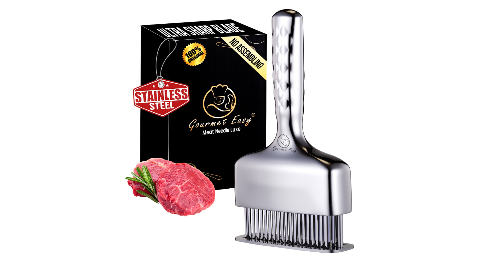 Gourmet Easy Stainless Steel Needle Blade Non-Slip Long Handle Meat Tenderizer