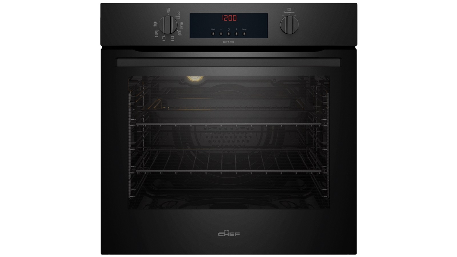 Chef 600mm Multifunction 7 Fan Forced Oven with Easy Pyro Clean - Black