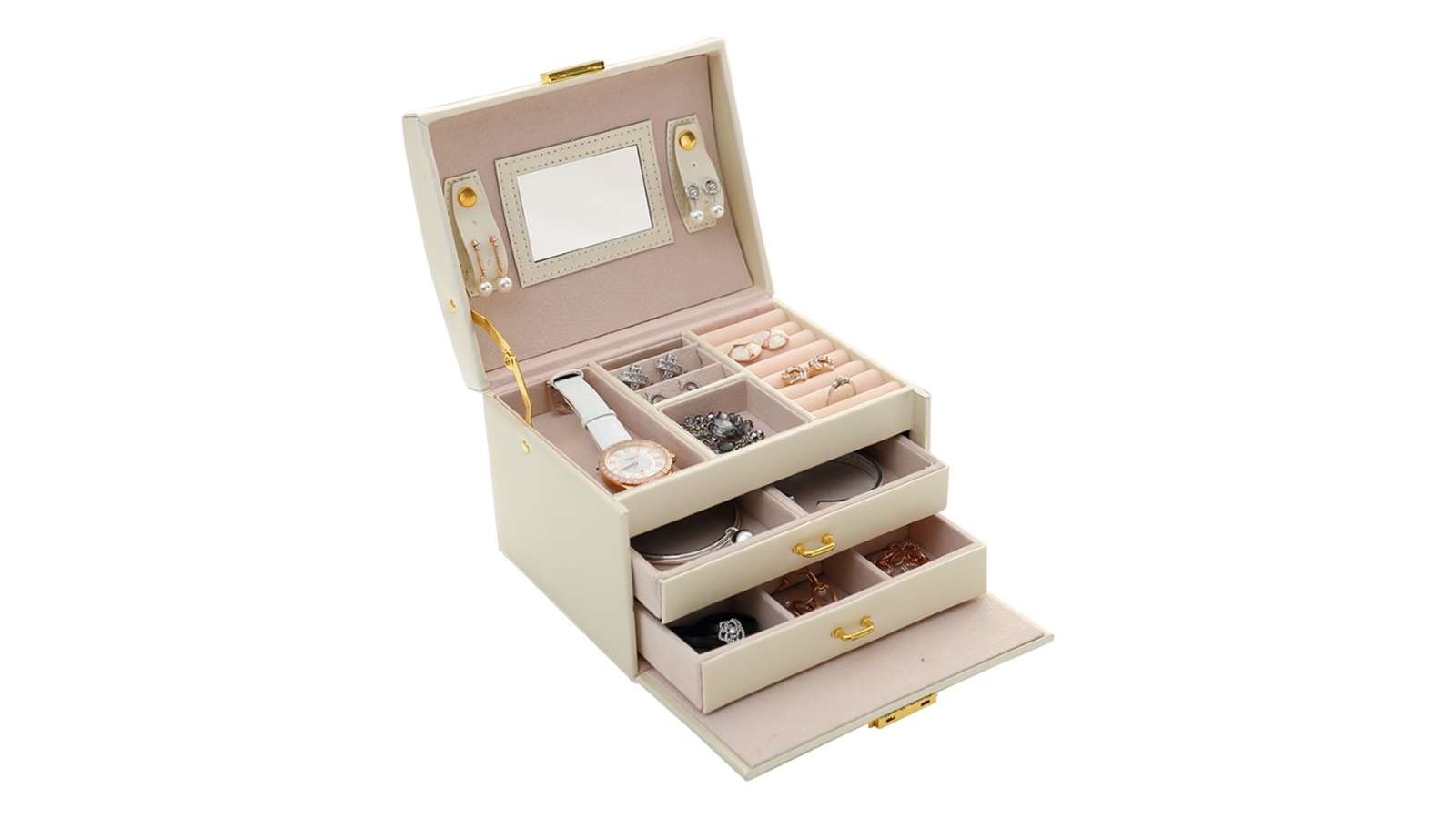Serrano Jewellery Storage Box Girls Rings Necklaces Display Organiser Storage Case - Creamy White