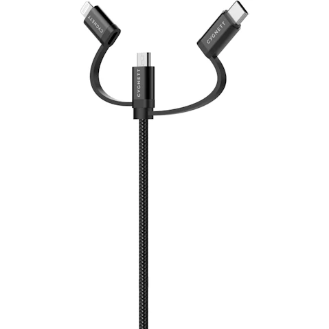 Cygnett Charge and Connect 1m 3-in-1 Cable - Black