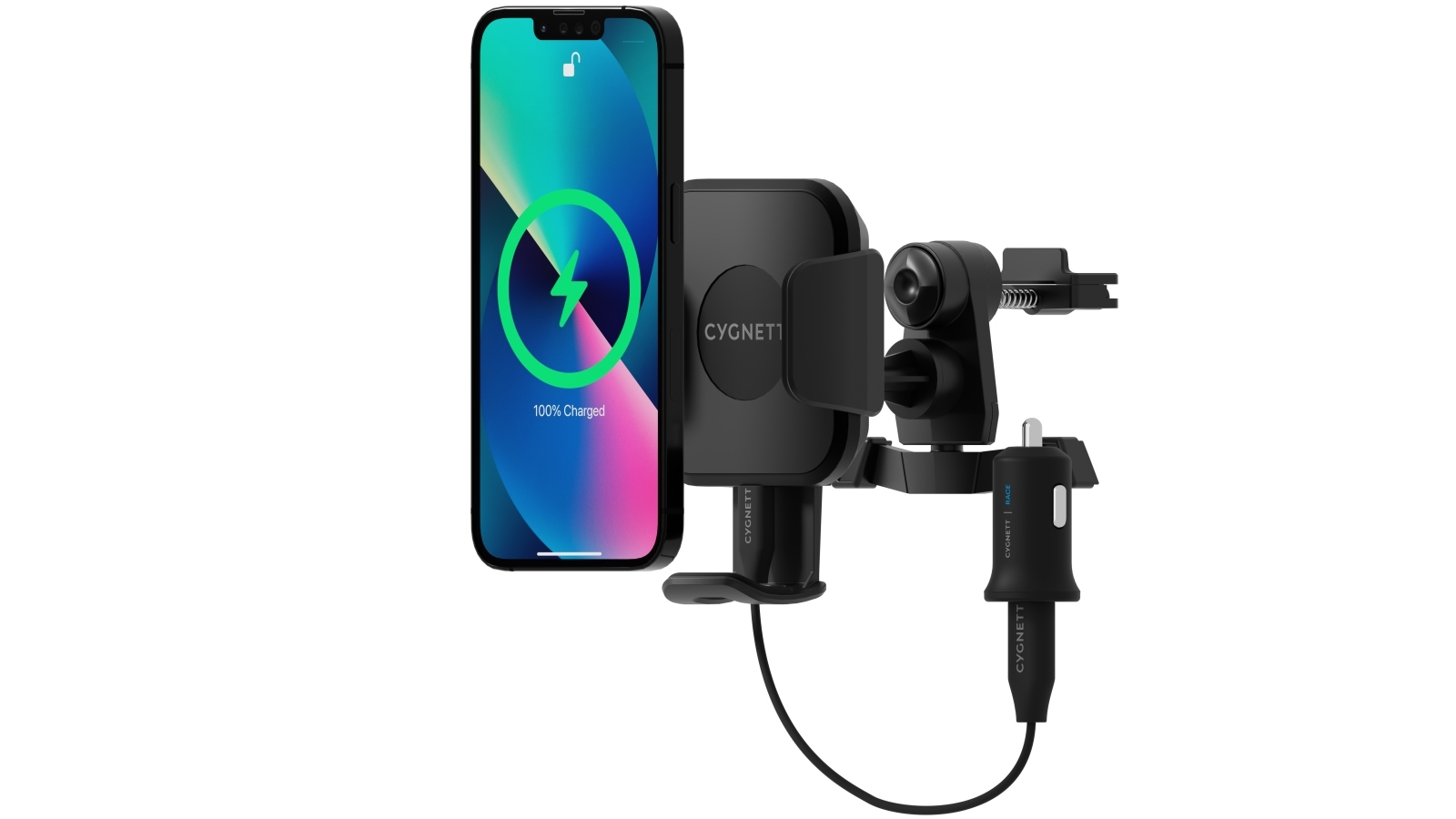 Cygnett Race 10W Wireless Vent Car Charger + QC 3.0 Car Charger