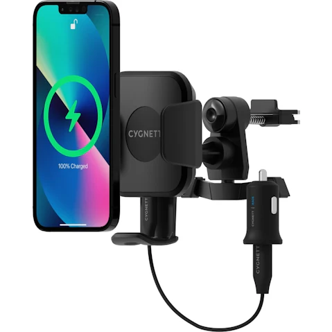 Cygnett Race 10W Wireless Vent Car Charger + QC 3.0 Car Charger